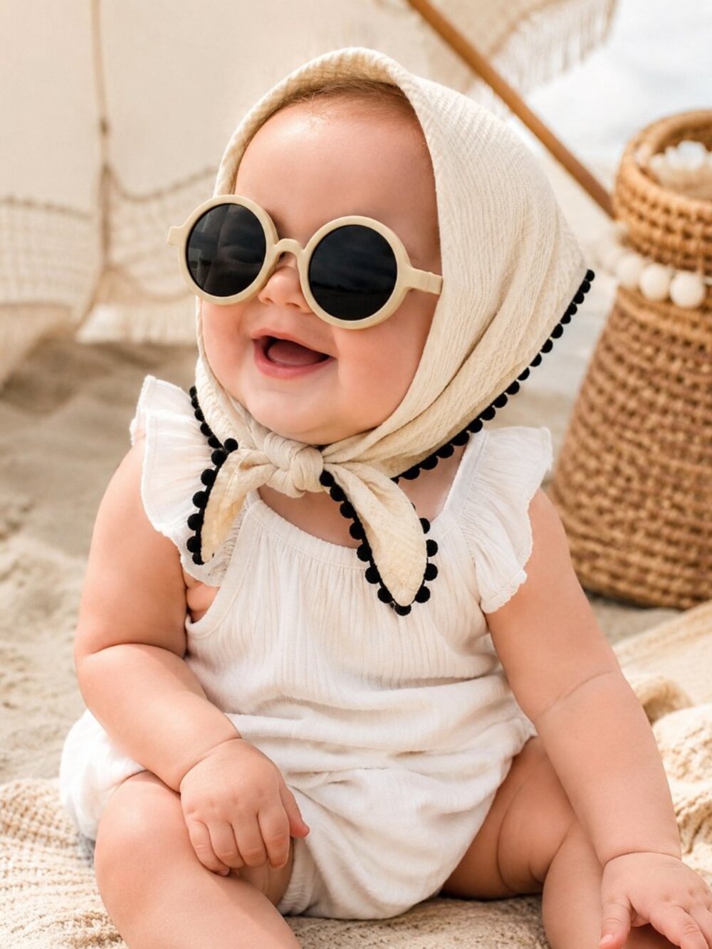 RZ Baby by Rachel Zoe Headscarf & UV Sunglasses Set NWT Cream Boho Baby Accessor